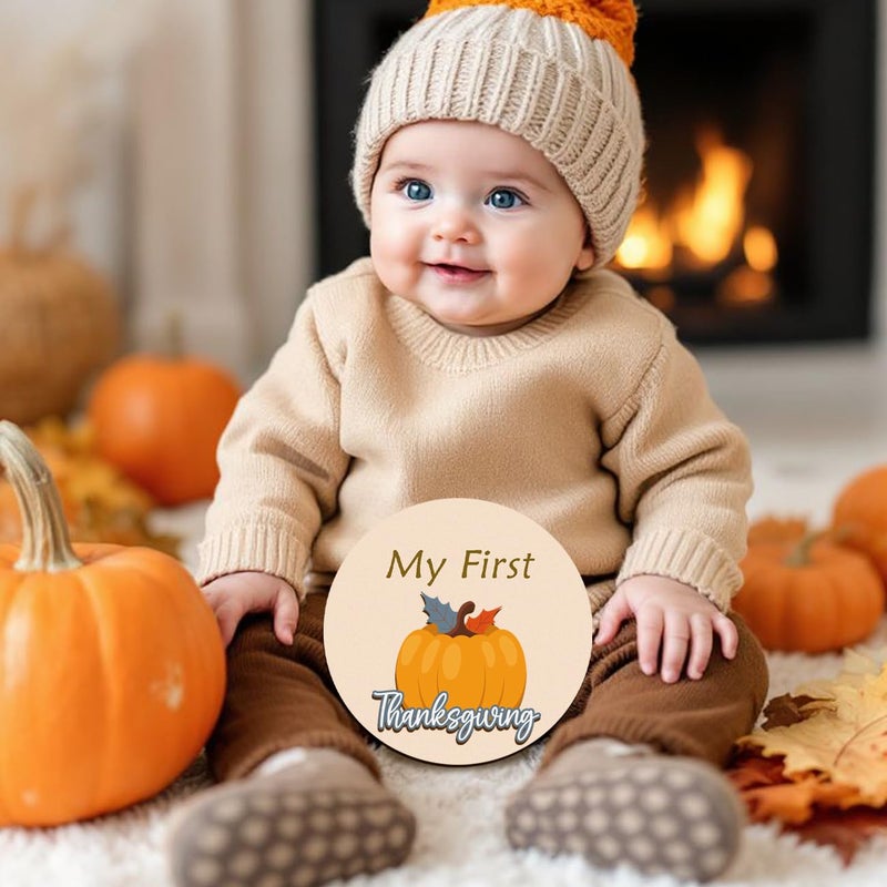 cephira Monthly Baby Milestone and First Holiday Signs, Wooden Baby Months Disc Set 1-12, Hello World Newborn Announcement Props (Blue) - Image 3